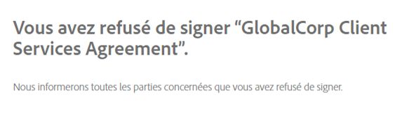 Message de réussite du refus d’un accord.