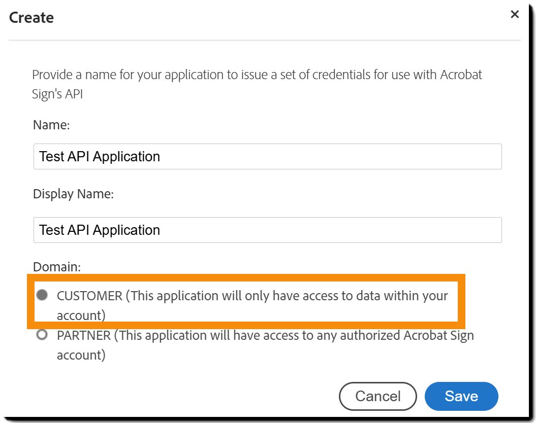 Formularz tworzenia aplikacji z wyróżnioną domeną CUSTOMER.