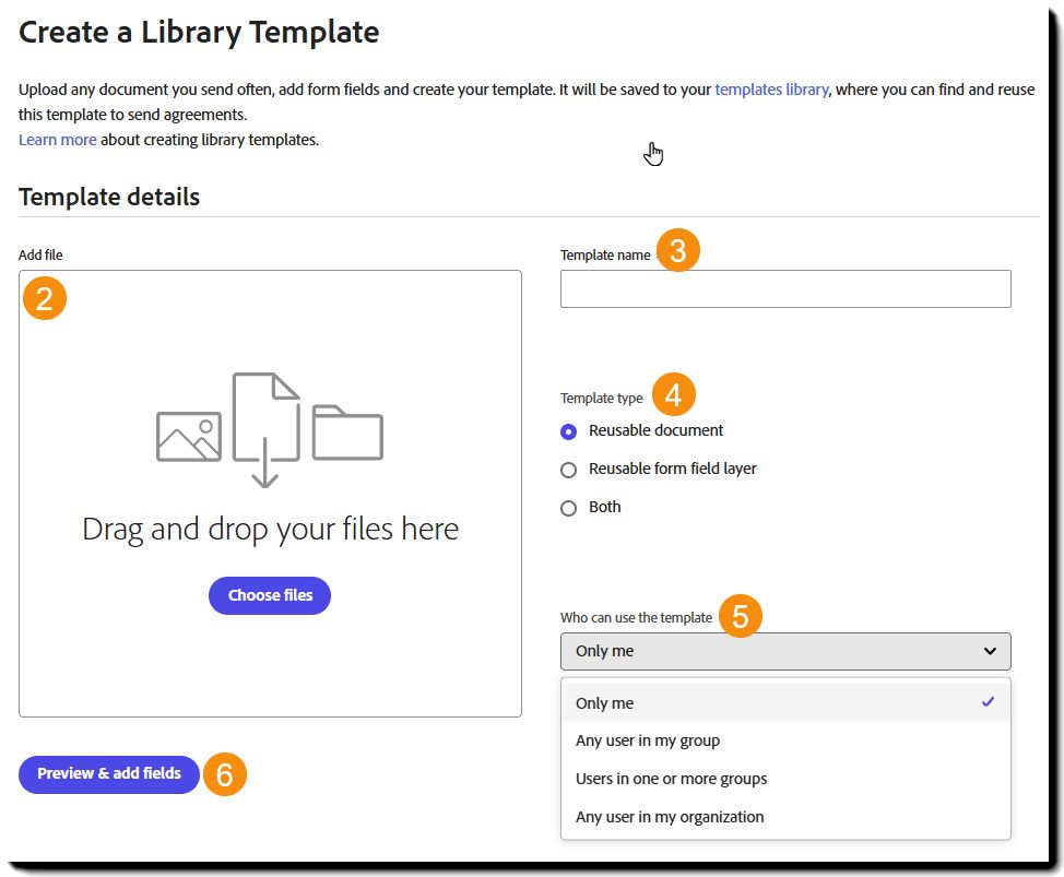 Page Créer un modèle de bibliothèque affichant les propriétés du modèle développées.