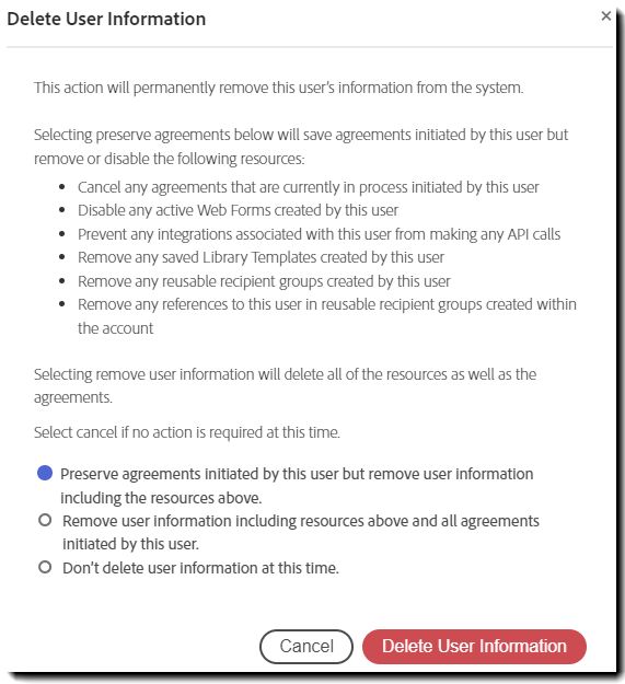 Das Warnfenster „Benutzendeninformationen löschen“