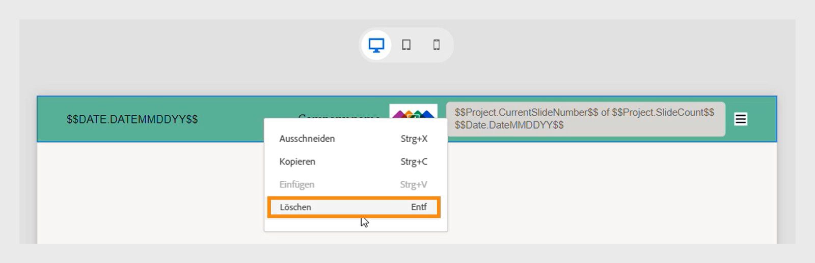 Löschen einer Kopfzeile