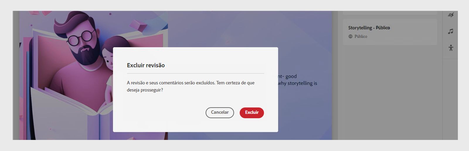 Excluir uma revisão da lista de revisões