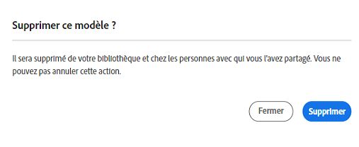 Invite de suppression du modèle