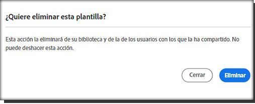 Mensaje de confirmación para eliminar la plantilla