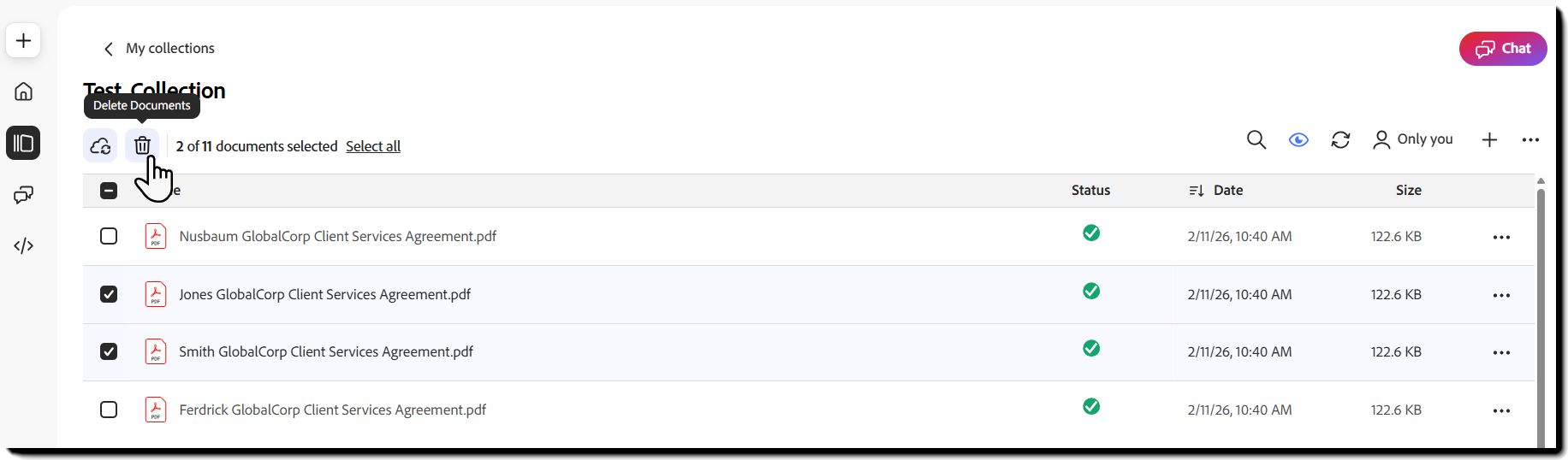 “收藏集”页面，其中“删除”图标已高亮显示