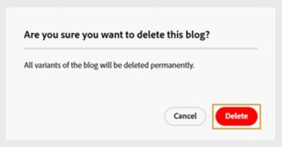 Confirmation pop up to delete the blog