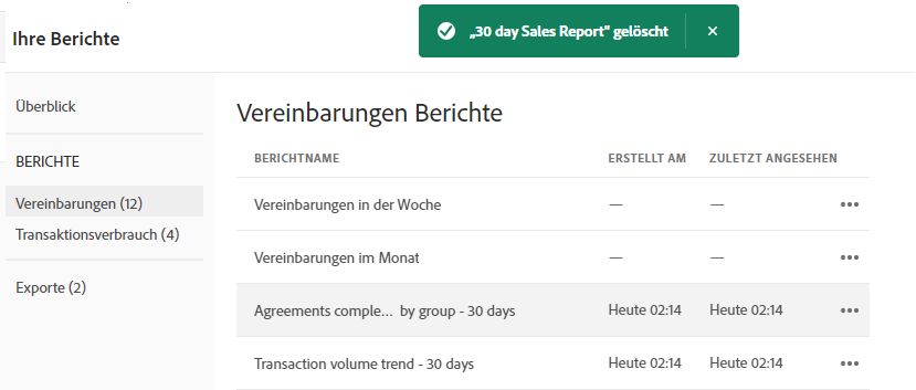 Meldung über erfolgreichen Löschvorgang