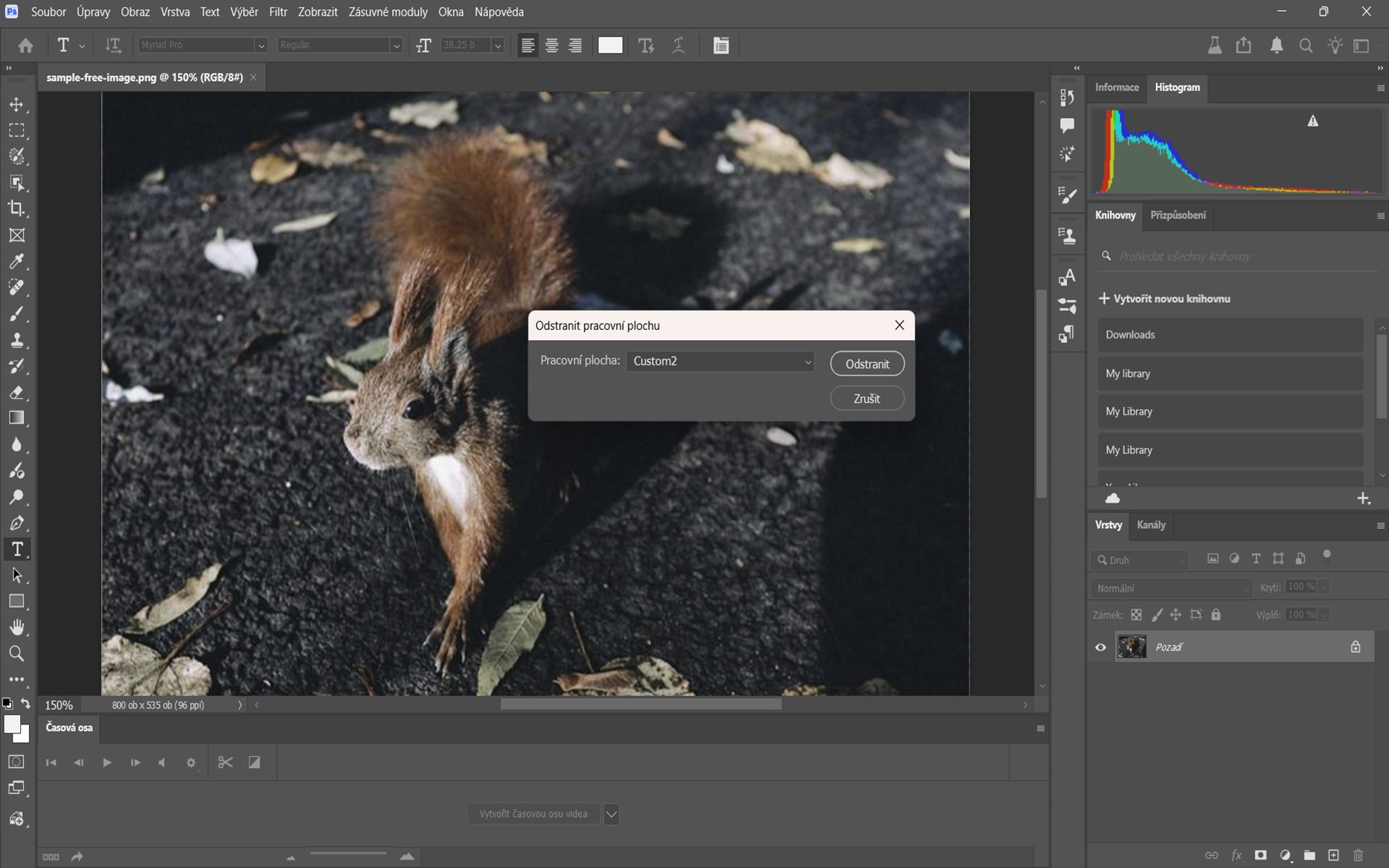 Dialogové okno Delete Workspace v photoshop, zobrazující rozbalovací nabídku pro výběr pracovní plochy a tlačítko delete pro její odstranění.