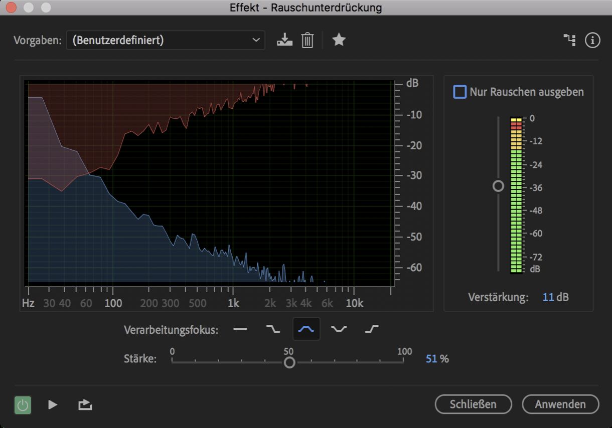 Steuerelemente für den Effekt „Rauschunterdrückung“