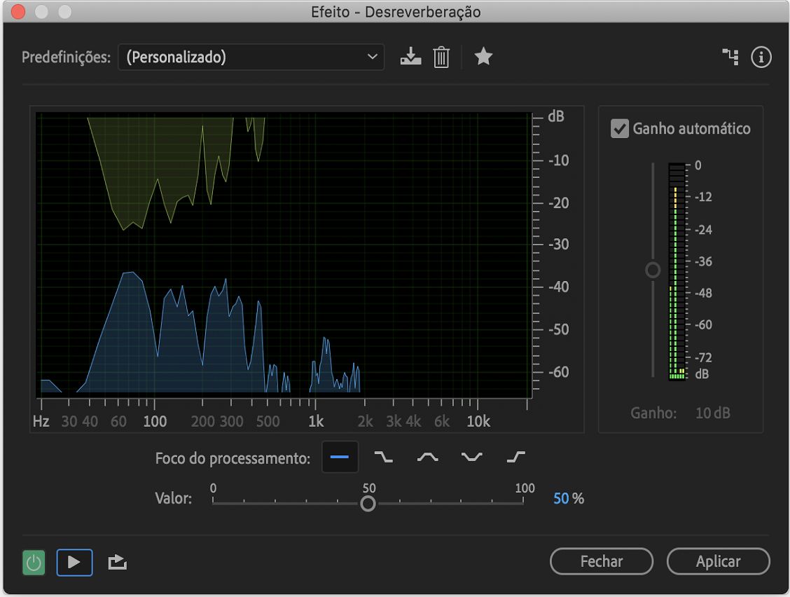 Controles do efeito DeReverb