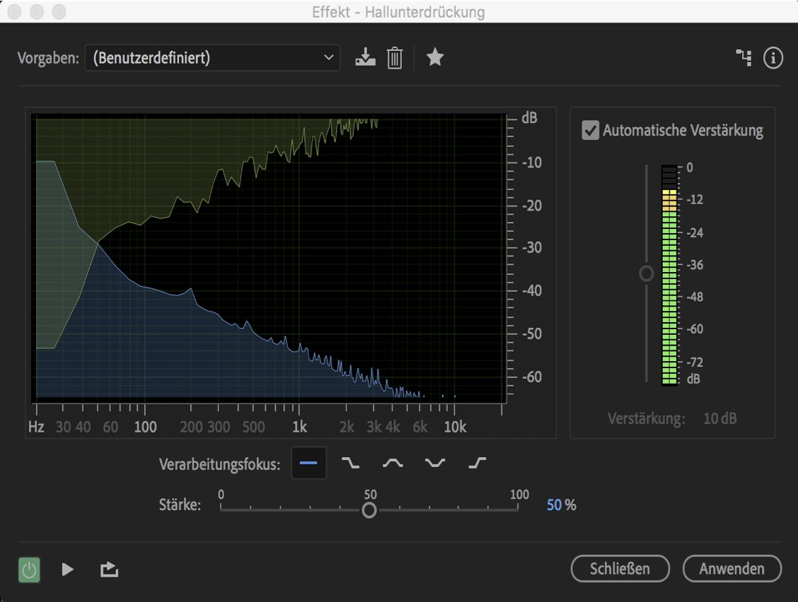 Steuerelemente für den Effekt „Hallunterdrückung“