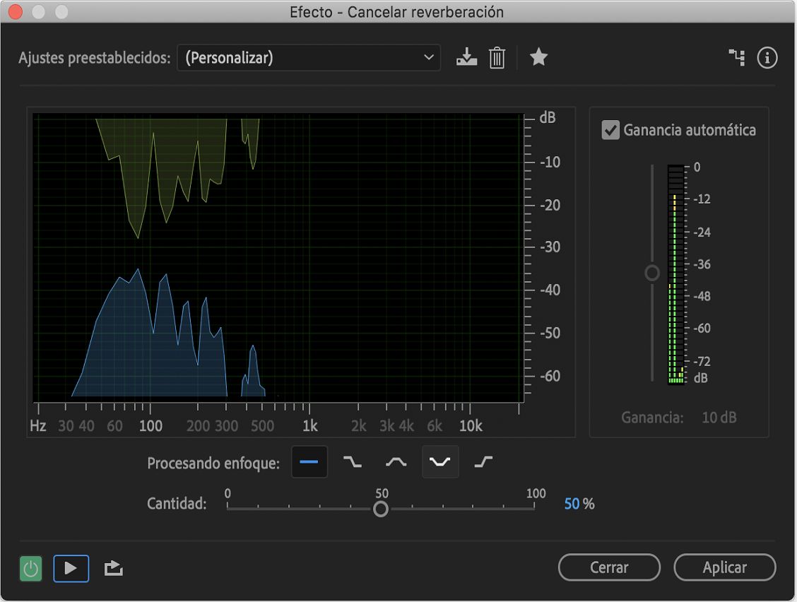 Controles del efecto DeReverb