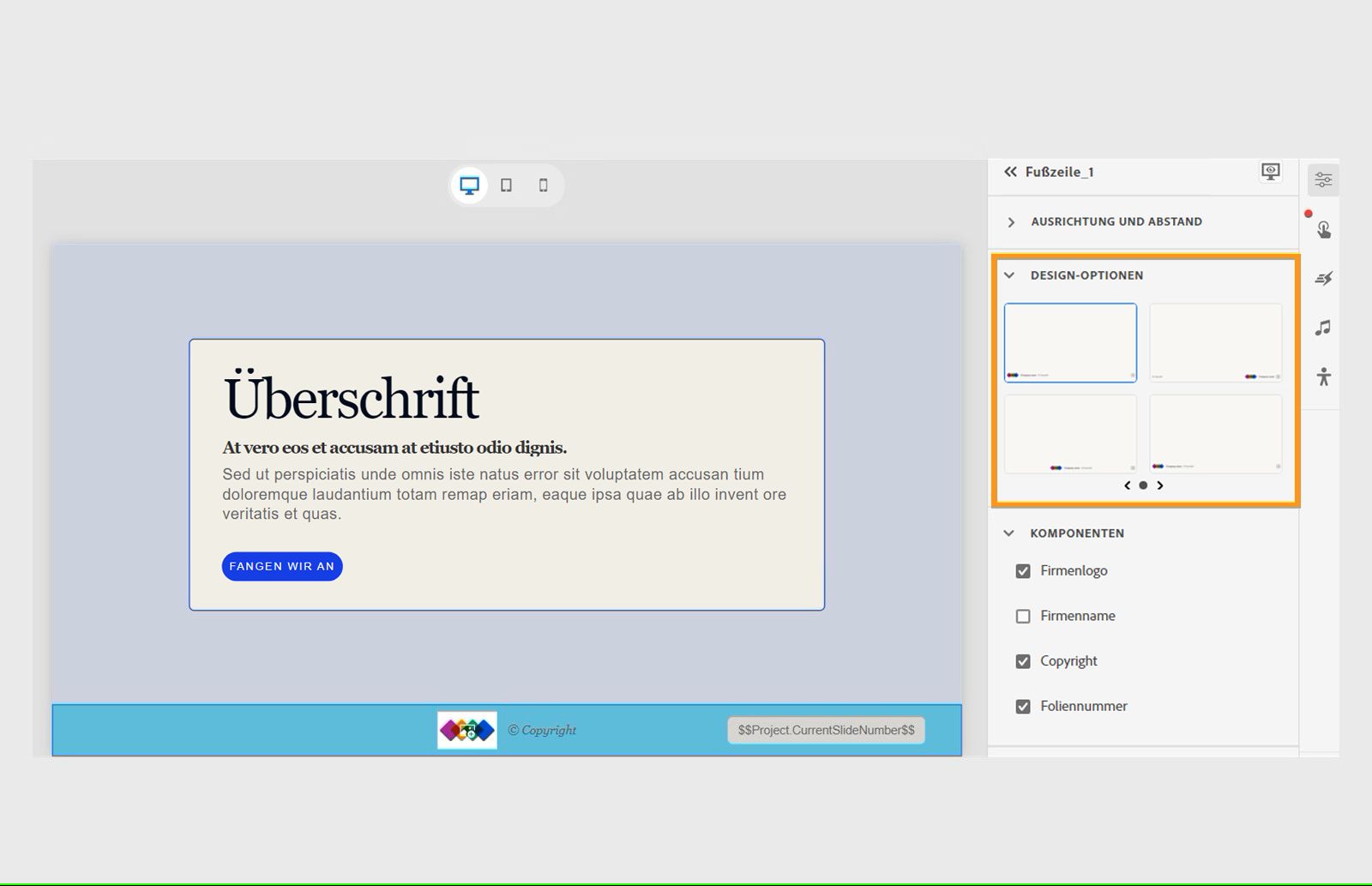 Design-Optionen einer Fußzeile