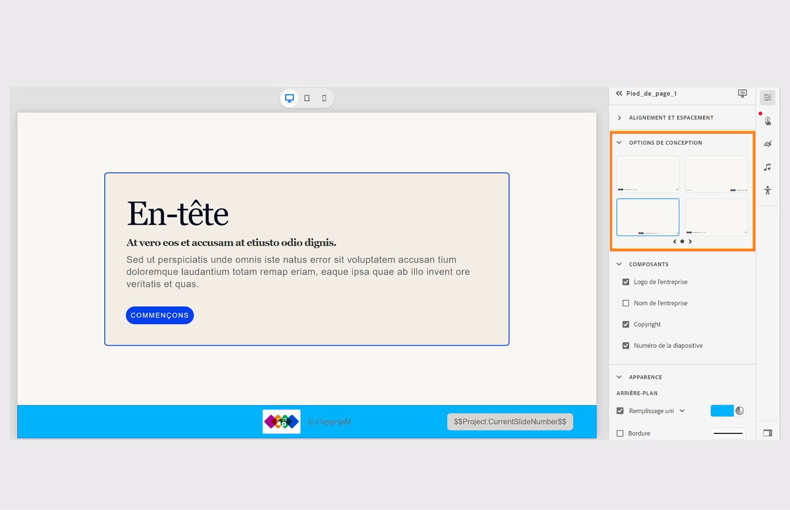 Options de conception d’un pied de page