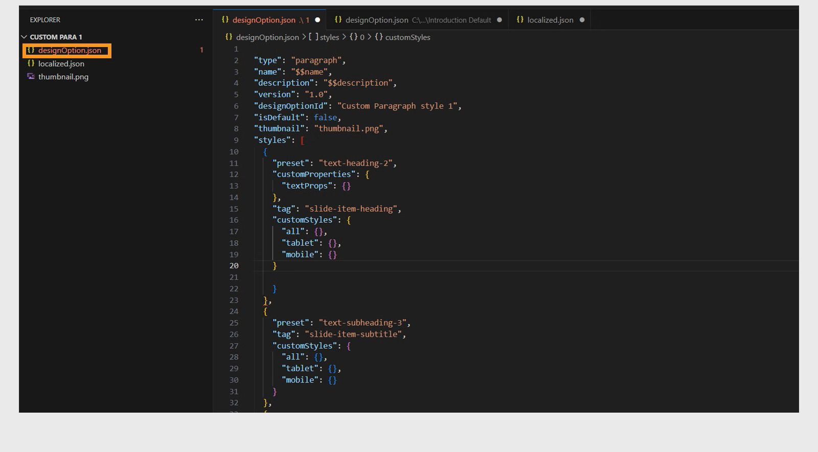 이것은 designOption JSON 파일의 예입니다