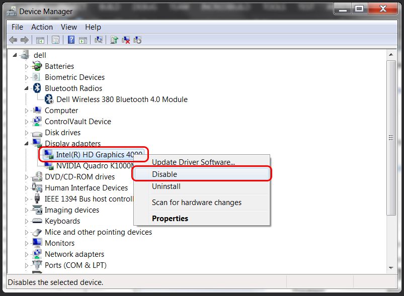 Отключение видеокарты