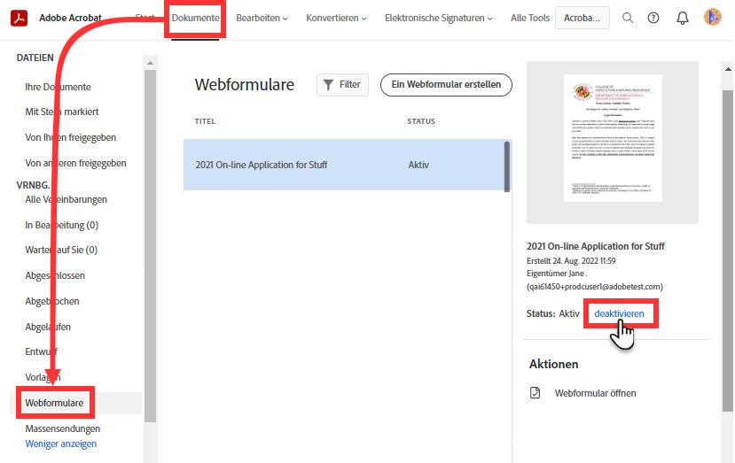 Webformular deaktivieren