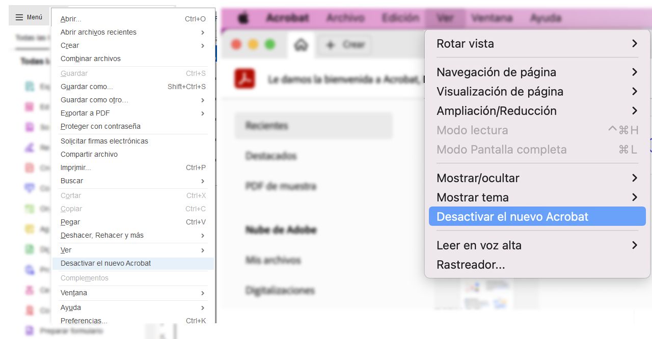 Desactivación del nuevo Acrobat