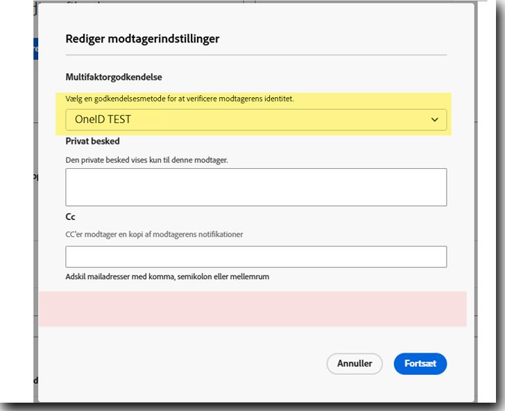 Afsendervisningen af modtagerindstillingerne, når mailkontrol er deaktiveret