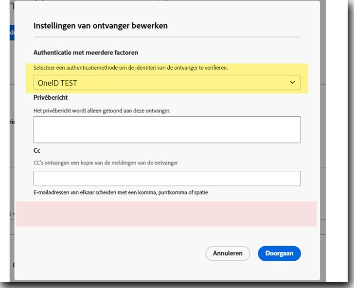 Het verzendersweergave van de ontvangersinstellingen wanneer e-mailcontrole is uitgeschakeld