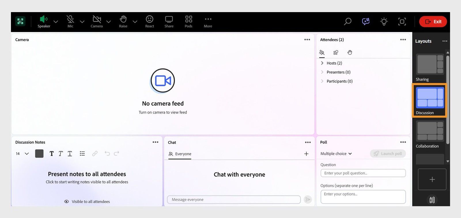 Discussion layout in the meeting room