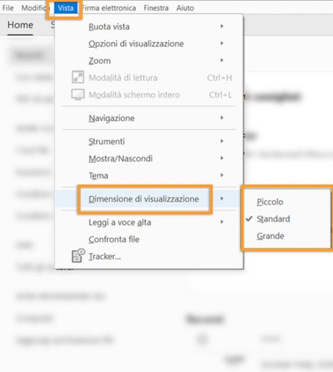 Regolare la dimensione di visualizzazione