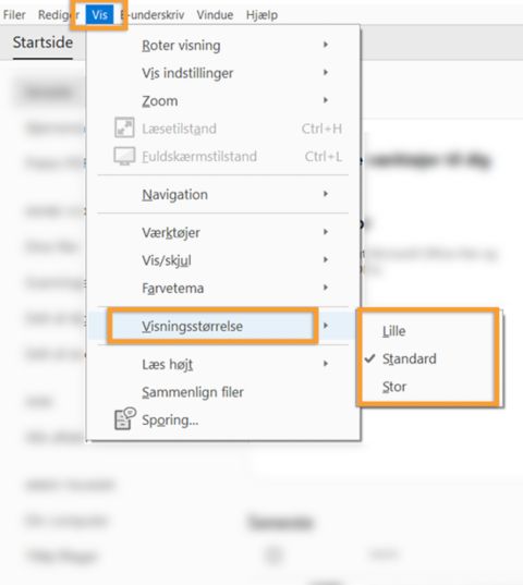 Juster visningsstørrelsen