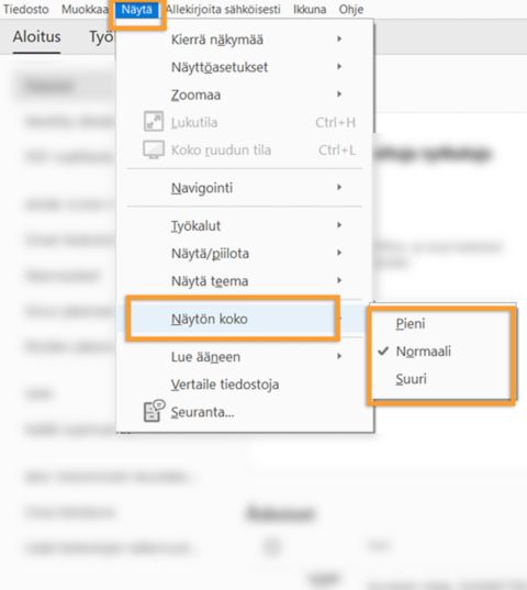 Näyttökoon säätäminen