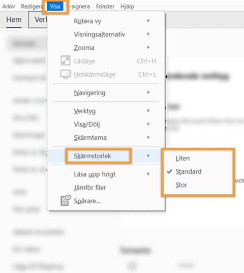 Justera visningsstorleken
