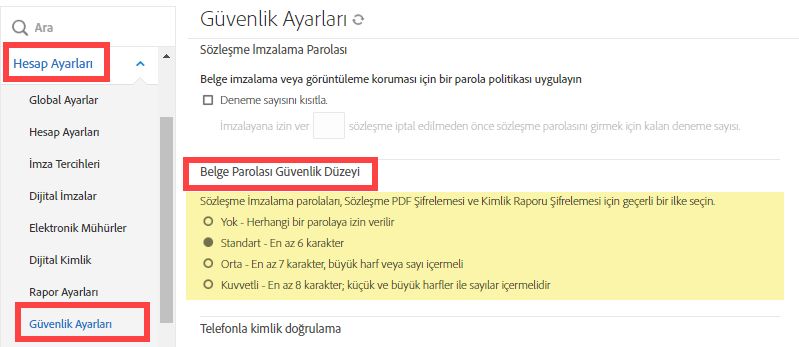 DIG Belgesi parola güvenlik düzeyi