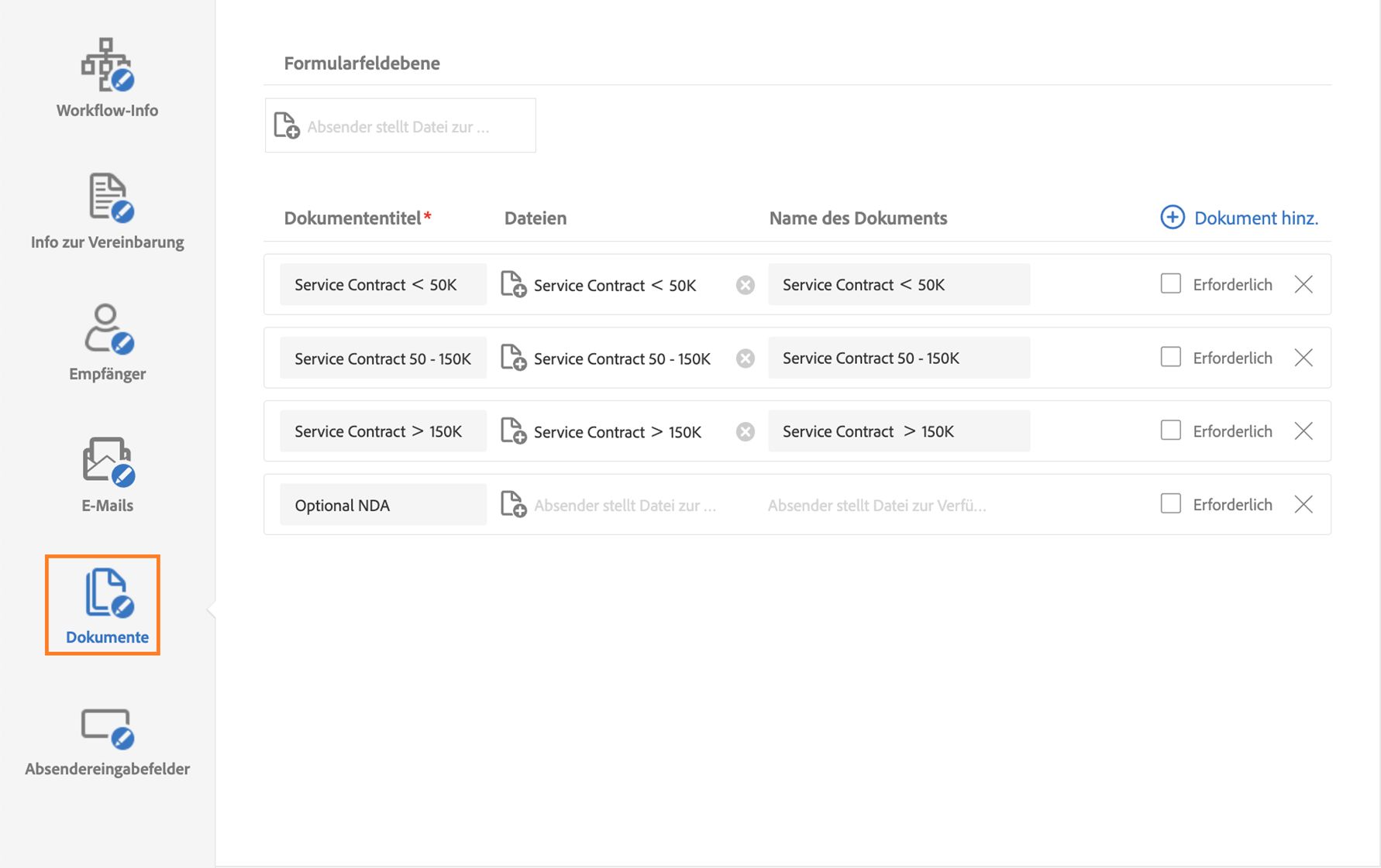 Der Custom Workflow Designer mit der Registerkarte „Dokumente“