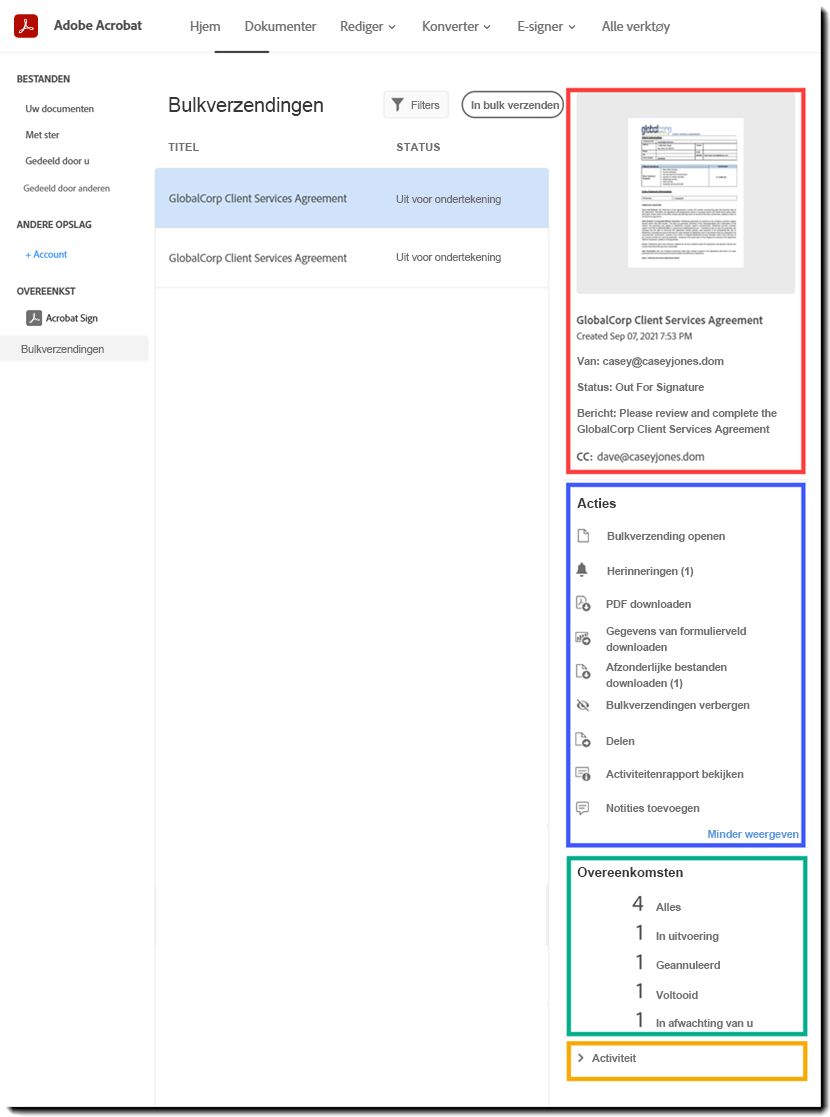 Contextmenu van In bulk verzenden