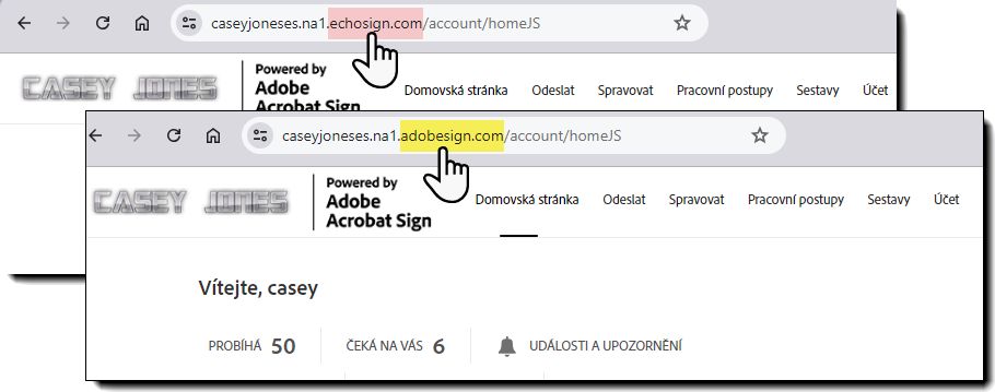 Adresa URL účtu zvýrazňující doménu.