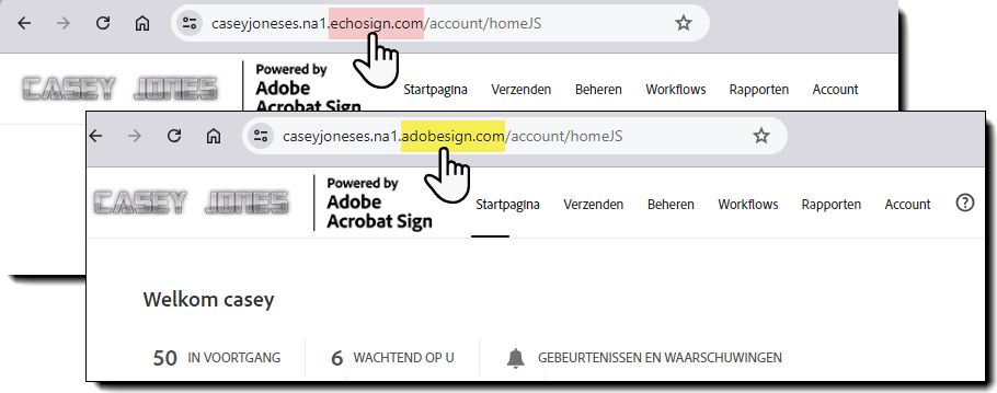 De account-URL met gemarkeerd domein.