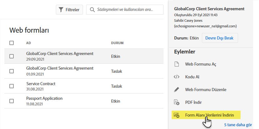 Form Alanı Verilerini İndirme