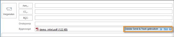 Koppeling Ja/Nee voor Adobe Send & Track in het invoervak voor de bijlage