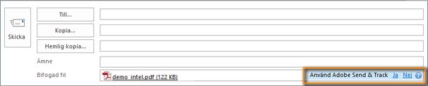 Ja/Nej-länk för Adobe Send & Track i fältet för bifogade filer
