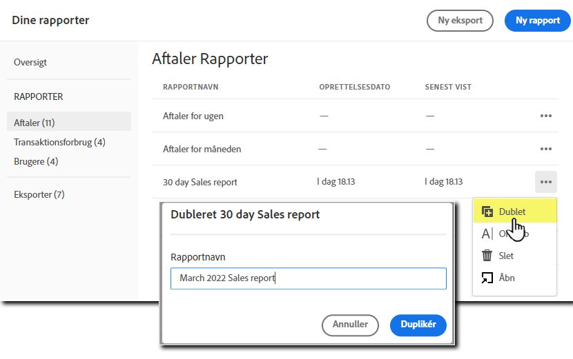 Duplikér rapporten