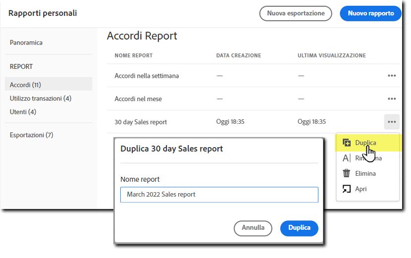 Duplicare il report