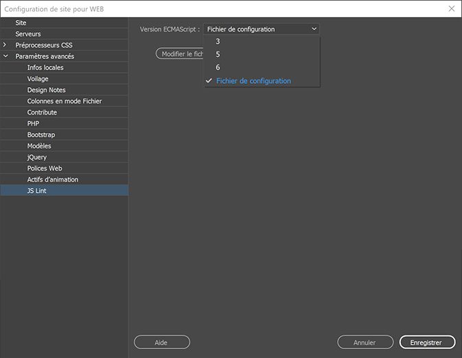 Sélection de la version ECMAScript