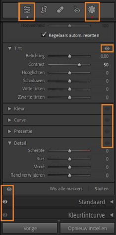 Schermafbeelding van deelvensters die de nieuwe bewerkingsindicator en oogindicator benadrukken.