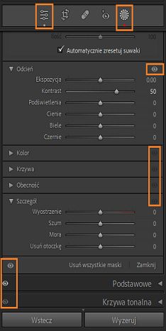 Zrzut ekranu paneli z nowym wskaźnikiem edycji i wskaźnikiem oka.
