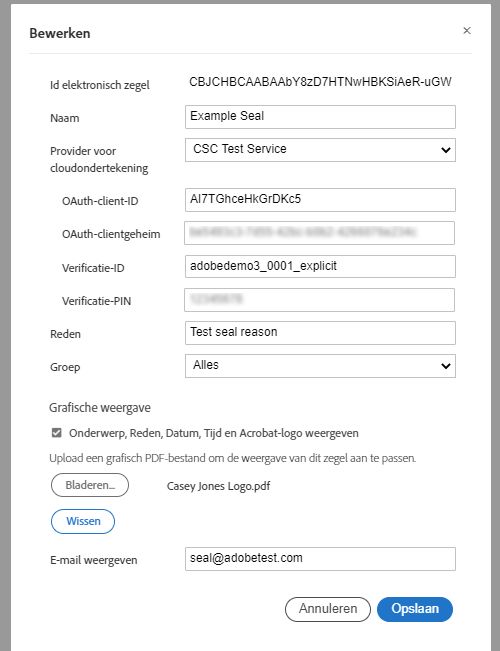 De interface van de elektronische zegel bewerken