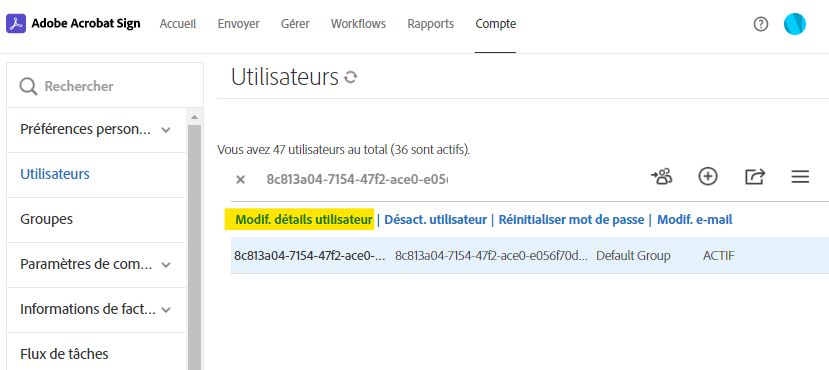Modification des détails d’utilisateur