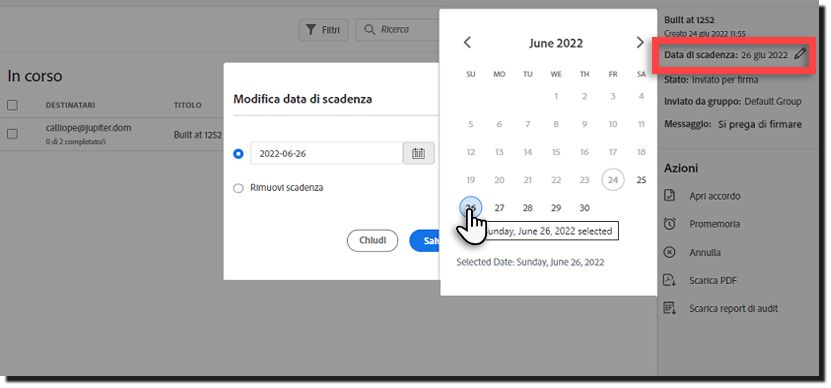 Modificare la data di scadenza