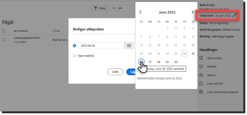 Rediger utløpsdatoen