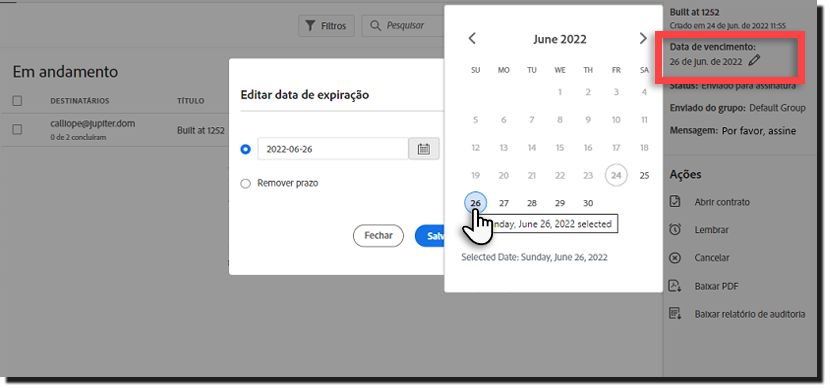 Editar a data de expiração