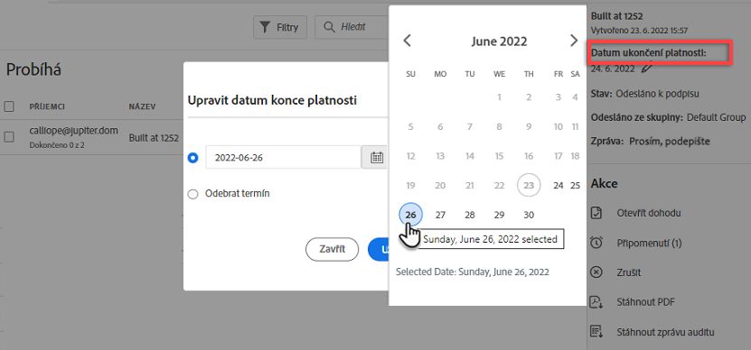 Úprava data konce platnosti