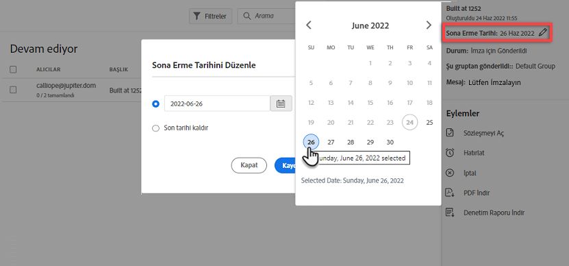 Sona tarihini düzenleme