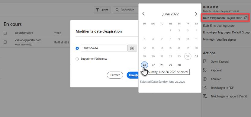 Modification de la date d’expiration